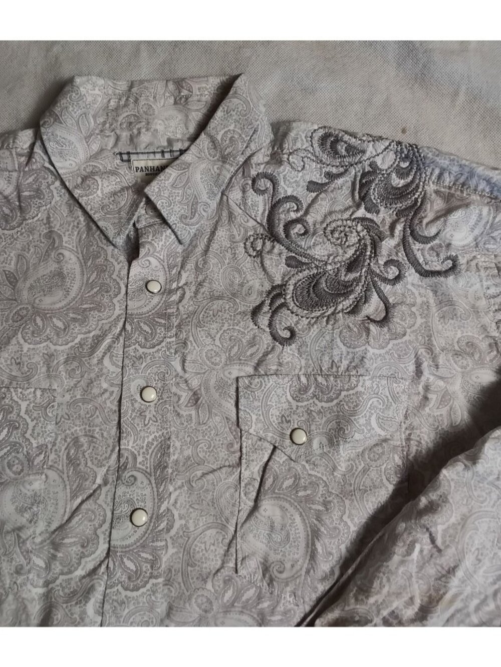 Panhandle Rough Stock Pearl Snap Shirt XL Embroidered Paisley Cowboy Western